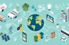 Innovative green technologies, smart systems and recycling for environmental sustainability, network of isometric concepts (c)elenabsl @Shutterstock