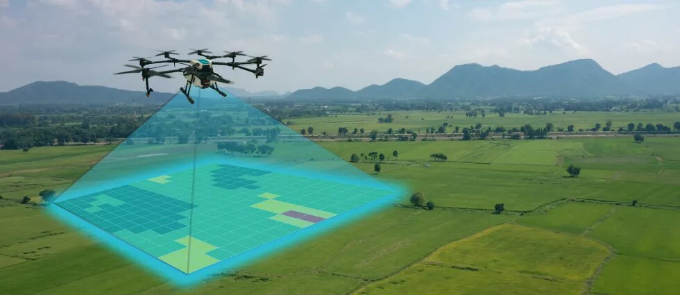 Smart farm using drone for research analysis, terrain scan and monitoring soil hydration