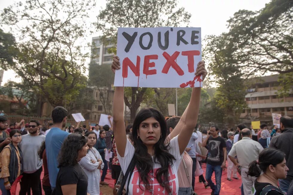 An Indian woman protesting against the anti-Muslim controversial Citizenship Amendment Bill (CAB CAA) in Mumbai in 2019