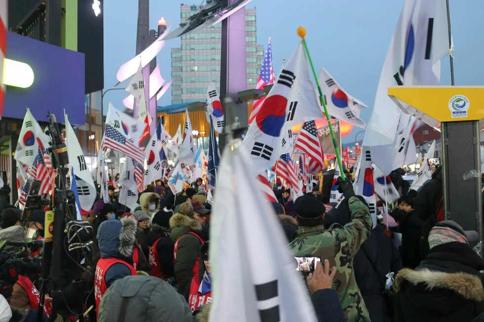 people-gathering-in-a-street-with-flags-during-daytime
